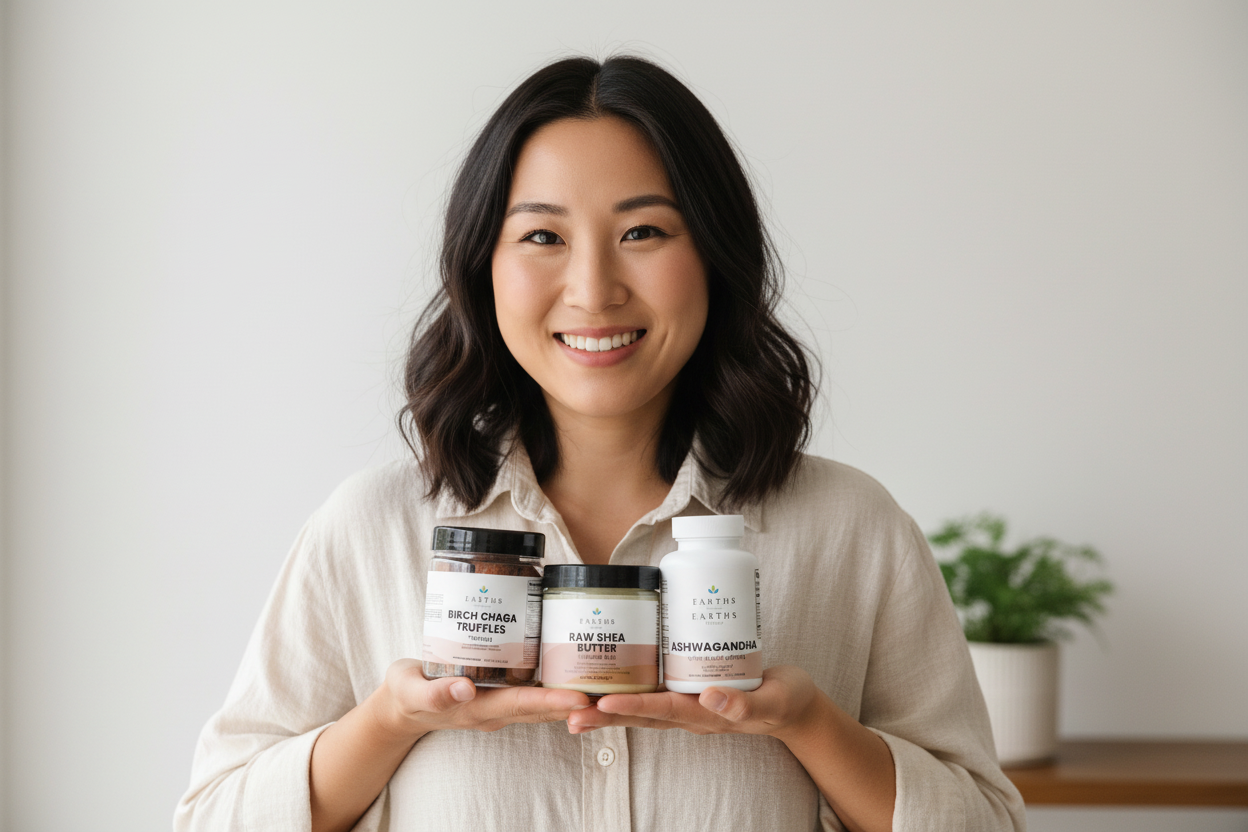 Woman holding Earth's Remedy products